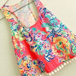 LILLY PULITZER pom poms hem tank top bright Shirley island seacret print XXS